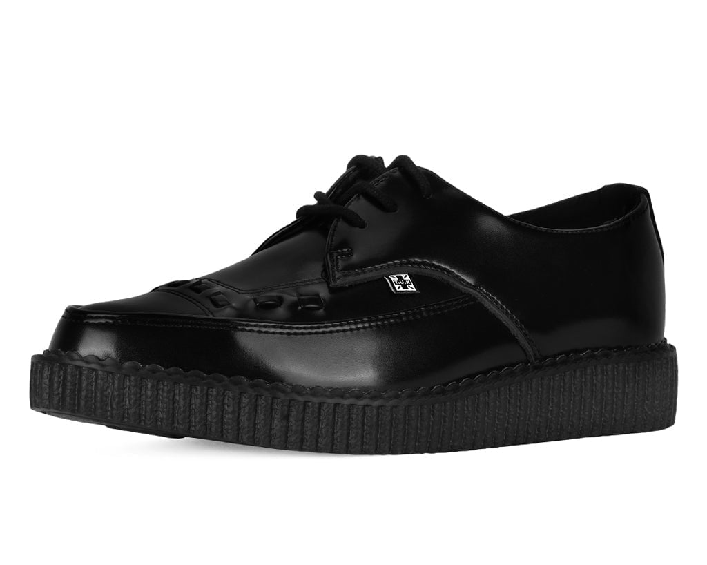 A8533 Black Leather Lace Up Pointed Creeper Black T.U.K. Shoes