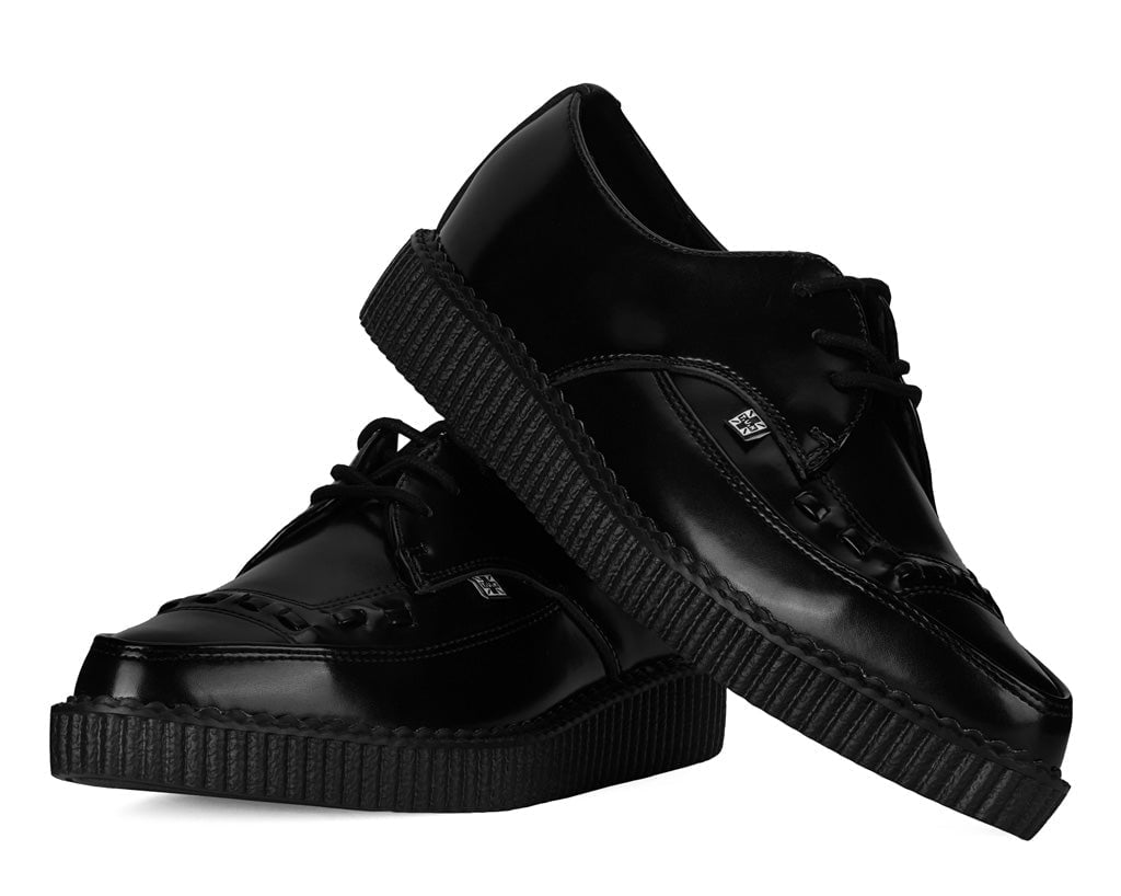 A8533 Black Leather Lace Up Pointed Creeper Black T.U.K. Shoes