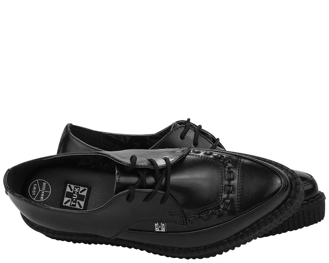 A8533 Black Leather Lace Up Pointed Creeper Black T.U.K. Shoes