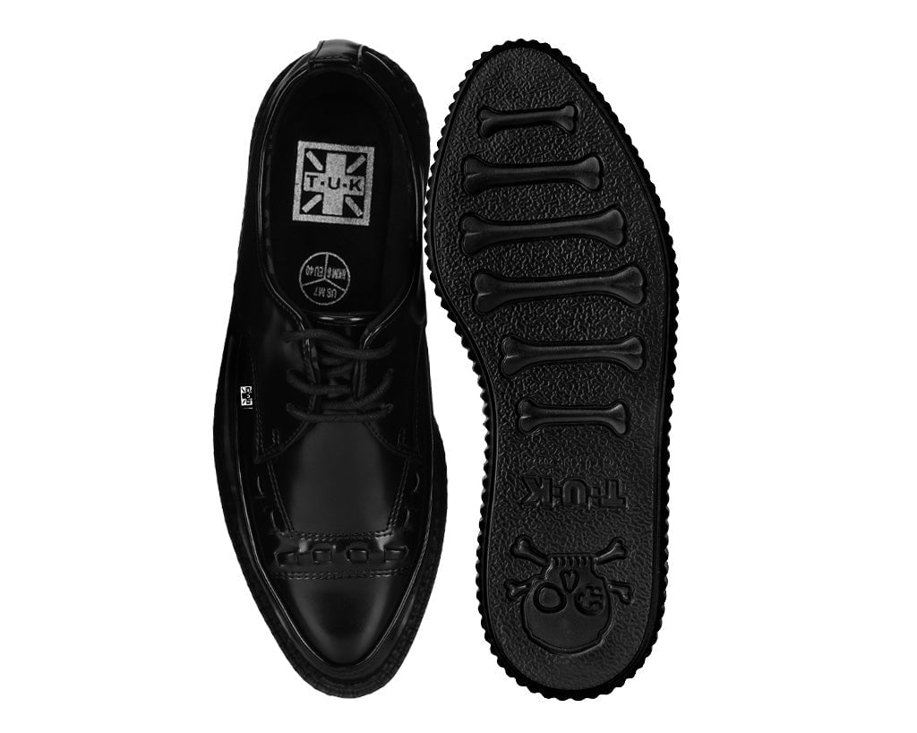 A8533 Black Leather Lace Up Pointed Creeper Black T.U.K. Shoes