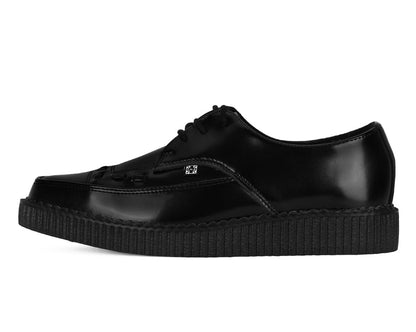 A8533 Black Leather Lace Up Pointed Creeper Black T.U.K. Shoes