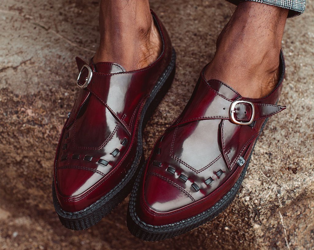 A9856 Burgundy Rub Off TUKskin™ Monk Buckle Creeper Burgundy T.U.K. Shoes