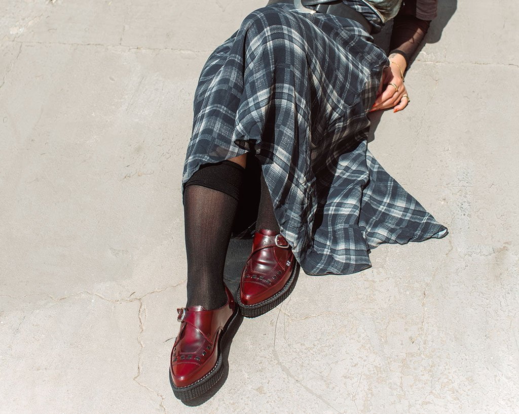 A9856 Burgundy Rub Off TUKskin™ Monk Buckle Creeper Burgundy T.U.K. Shoes