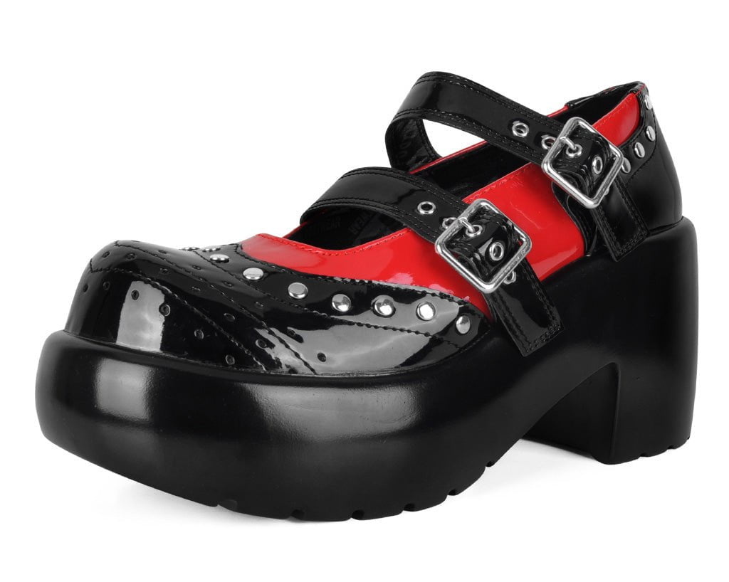 A3274L Black & Red Patent Brogue Bubble Mary Jane Black/Red T.U.K. Shoes