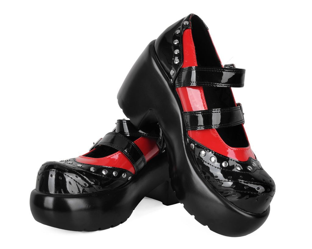 A3274L Black & Red Patent Brogue Bubble Mary Jane Black/Red T.U.K. Shoes