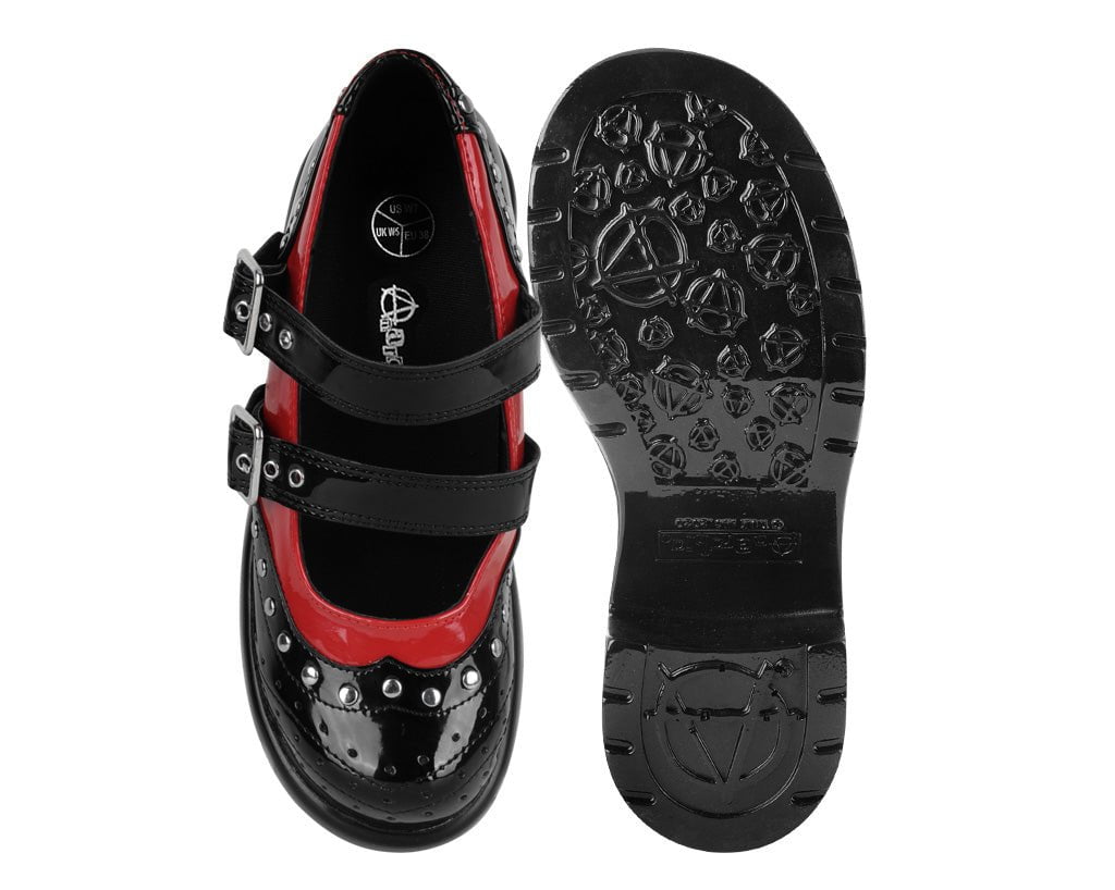 A3274L Black & Red Patent Brogue Bubble Mary Jane Black/Red T.U.K. Shoes