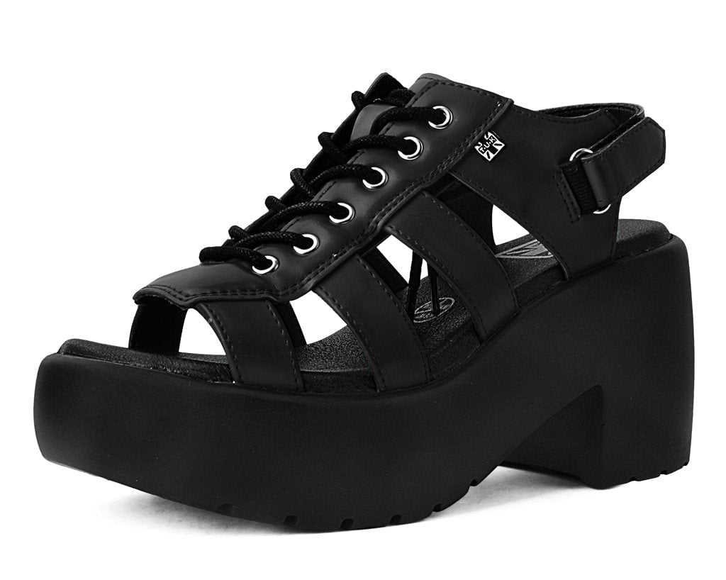 A9962L Black Lace Up Bubble Heel Black T.U.K. Shoes