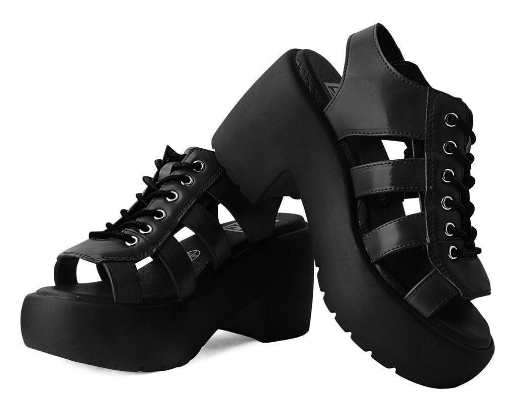 A9962L Black Lace Up Bubble Heel Black T.U.K. Shoes