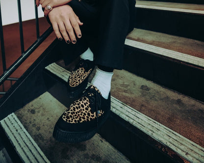 Black & Leopard Tie Pointed Lace Up EZC Black/Yellow T.U.K. Shoes