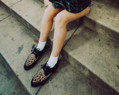 Black & Leopard Tie Pointed Lace Up EZC Black/Yellow T.U.K. Shoes