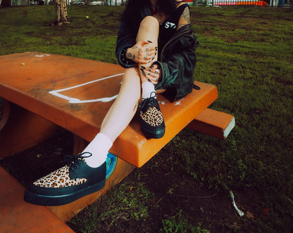 Black & Leopard Tie Pointed Lace Up EZC Black/Yellow T.U.K. Shoes