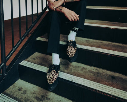 Black & Leopard Tie Pointed Lace Up EZC Black/Yellow T.U.K. Shoes