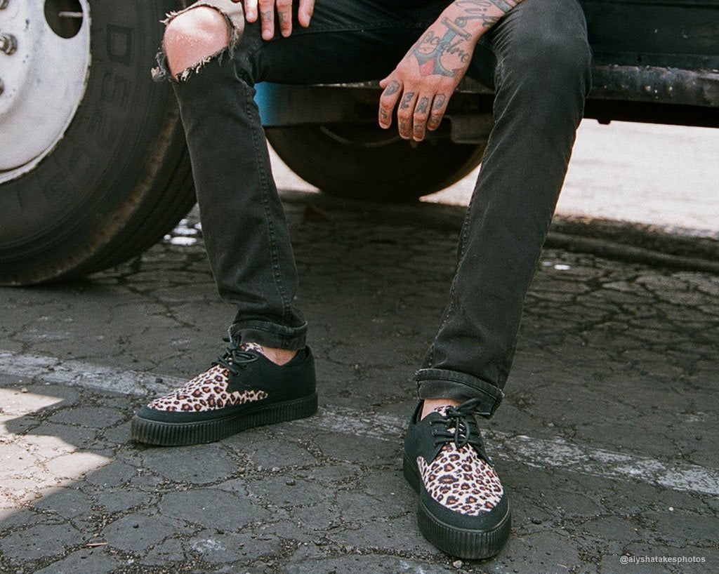 Black & Leopard Tie Pointed Lace Up EZC Black/Yellow T.U.K. Shoes