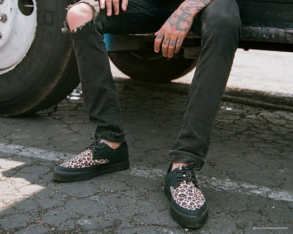 Black & Leopard Tie Pointed Lace Up EZC Black/Yellow T.U.K. Shoes