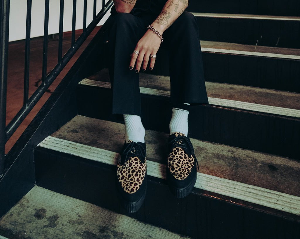 Black & Leopard Tie Pointed Lace Up EZC Black/Yellow T.U.K. Shoes