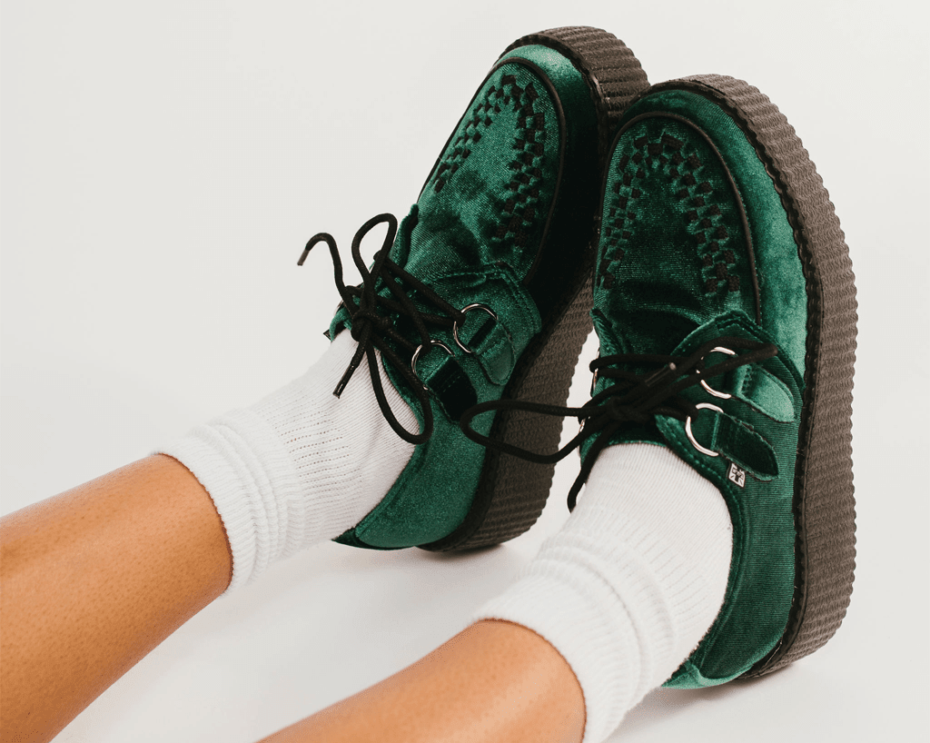 V8535 Emerald Green Velvet Viva Mondo Creeper Green T.U.K. Shoes