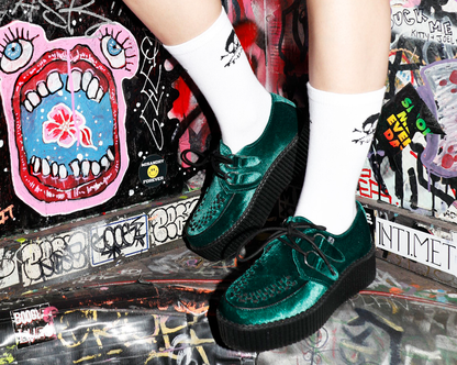 V8535 Emerald Green Velvet Viva Mondo Creeper Green T.U.K. Shoes