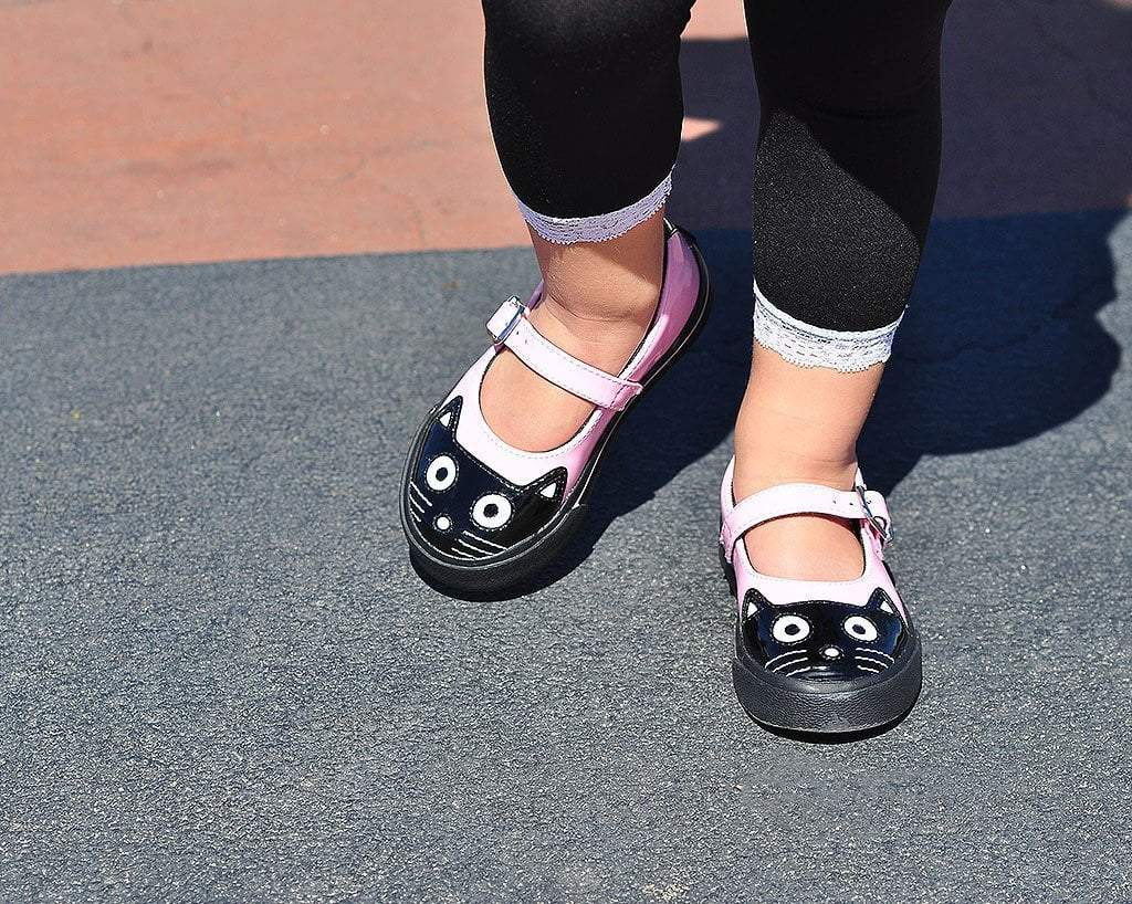 A9726B Black & Pink Kitty Mary Jane Toddler Sneaker Pink T.U.K. Shoes