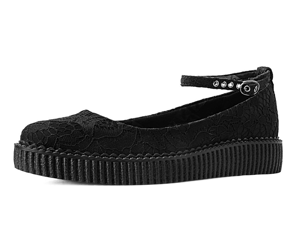 A3165L Black Lace Pointed Ballet Creeper Black T.U.K. Shoes