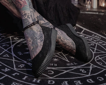 A3165L Black Lace Pointed Ballet Creeper Black T.U.K. Shoes