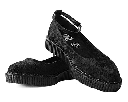 A3165L Black Lace Pointed Ballet Creeper Black T.U.K. Shoes
