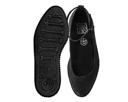 A3165L Black Lace Pointed Ballet Creeper Black T.U.K. Shoes