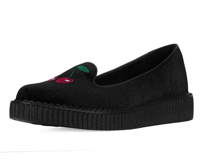 A3338L Black Velvet Cherry Ballet Flat Black T.U.K. Shoes