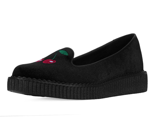 A3338L Black Velvet Cherry Ballet Flat Black T.U.K. Shoes