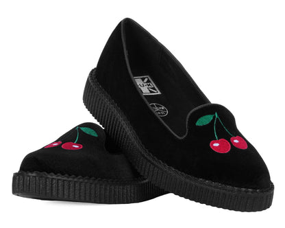 A3338L Black Velvet Cherry Ballet Flat Black T.U.K. Shoes