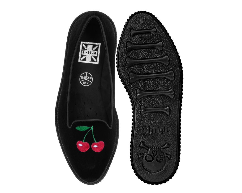A3338L Black Velvet Cherry Ballet Flat Black T.U.K. Shoes