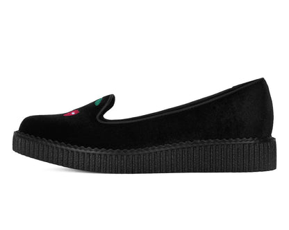 A3338L Black Velvet Cherry Ballet Flat Black T.U.K. Shoes