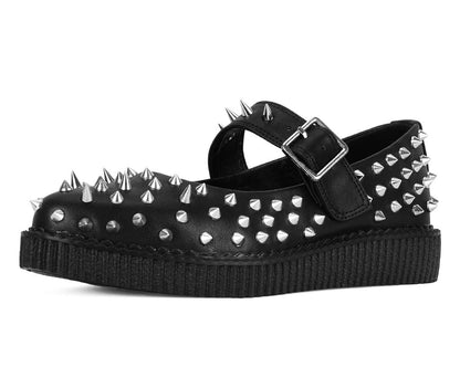 A3355L Black TUKskin Pointed Spike Mary Jane Black T.U.K. Shoes