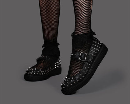 A3355L Black TUKskin Pointed Spike Mary Jane Black T.U.K. Shoes