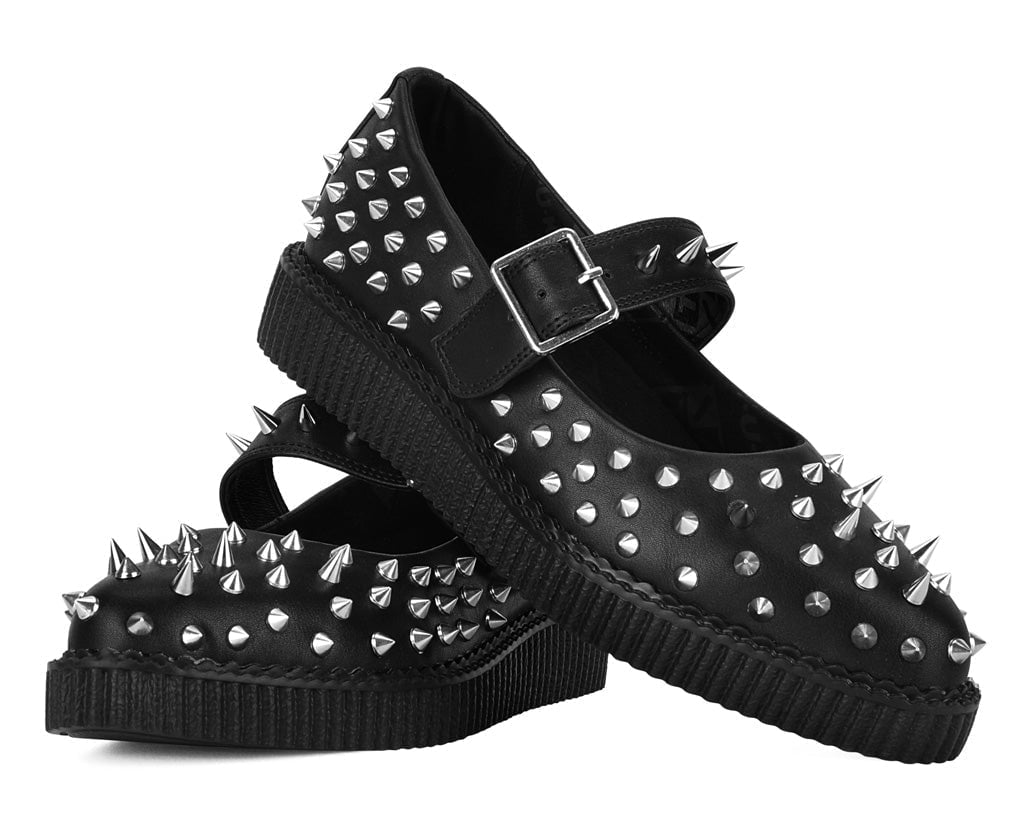 A3355L Black TUKskin Pointed Spike Mary Jane Black T.U.K. Shoes