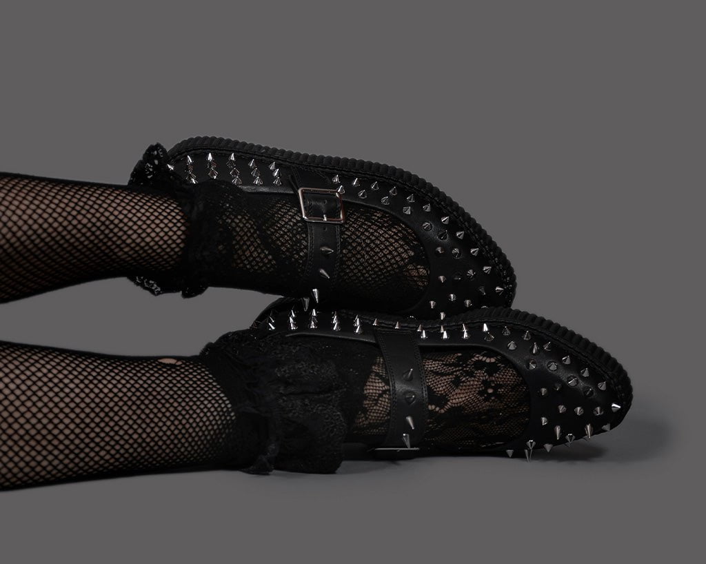 A3355L Black TUKskin Pointed Spike Mary Jane Black T.U.K. Shoes