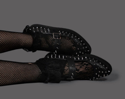 A3355L Black TUKskin Pointed Spike Mary Jane Black T.U.K. Shoes