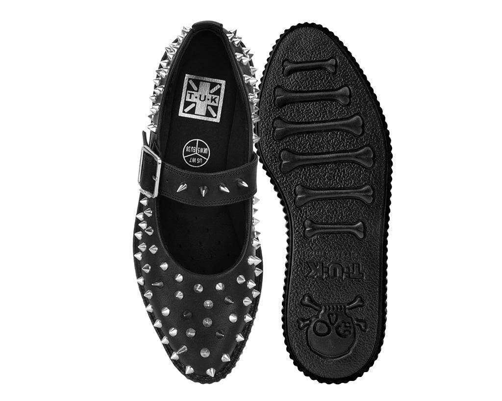 A3355L Black TUKskin Pointed Spike Mary Jane Black T.U.K. Shoes