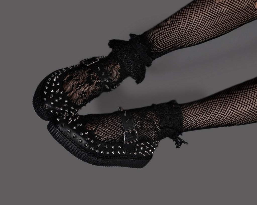 A3355L Black TUKskin Pointed Spike Mary Jane Black T.U.K. Shoes