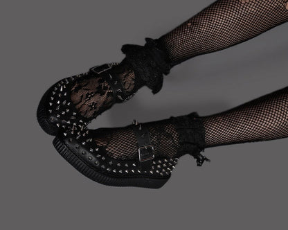 A3355L Black TUKskin Pointed Spike Mary Jane Black T.U.K. Shoes