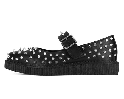 A3355L Black TUKskin Pointed Spike Mary Jane Black T.U.K. Shoes