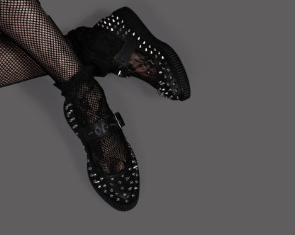 A3355L Black TUKskin Pointed Spike Mary Jane Black T.U.K. Shoes
