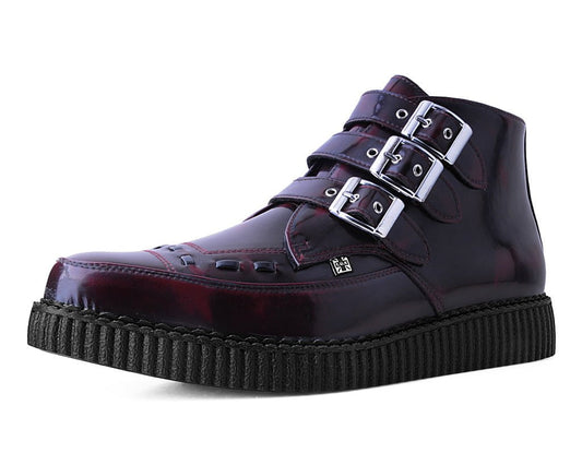 A3170 Burgundy Rub-Off 3-Buckle Pointed Creeper Boot Burgundy T.U.K. Shoes