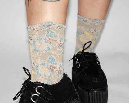 TSK1153 Beige Floral Sock TSK1153-OS  T.U.K. Shoes