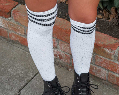 TSK1124 Black & White Varsity Rhinestone Over-The-Knee Sock TSK1124-OS  T.U.K. Shoes