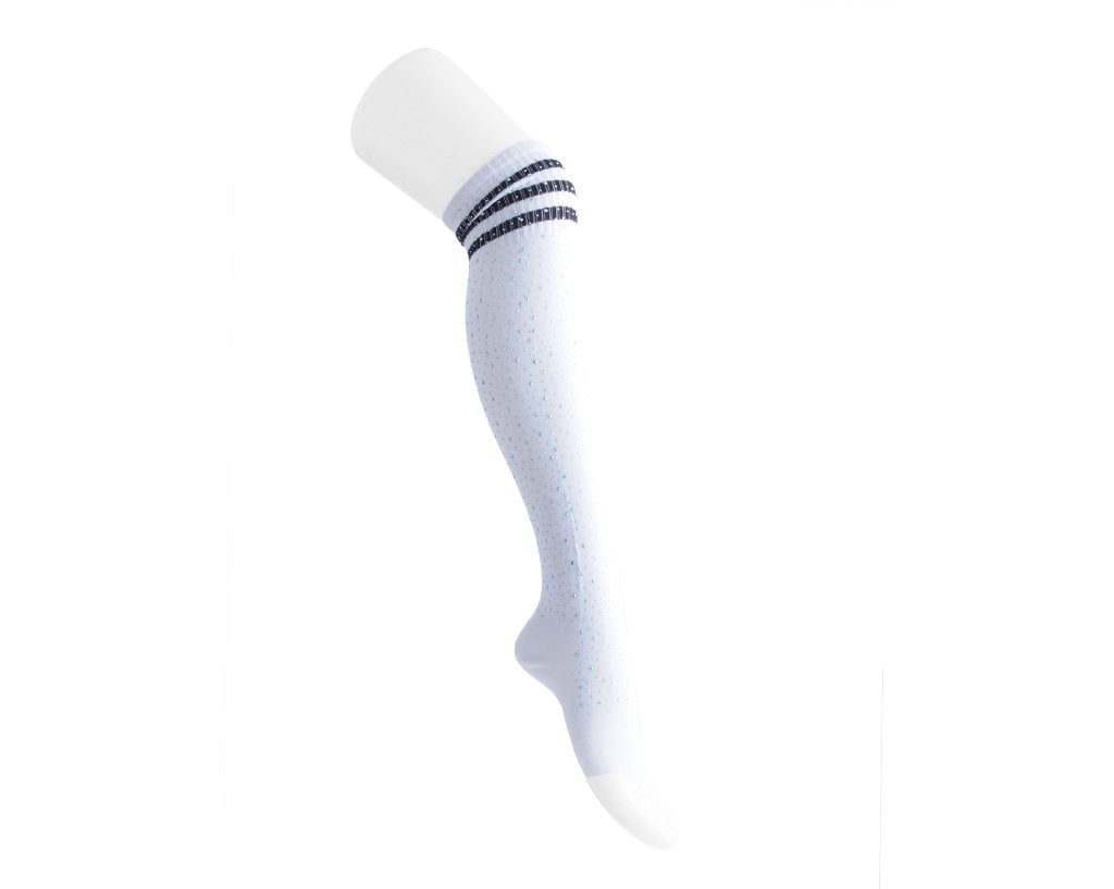 TSK1124 Black & White Varsity Rhinestone Over-The-Knee Sock TSK1124-OS  T.U.K. Shoes