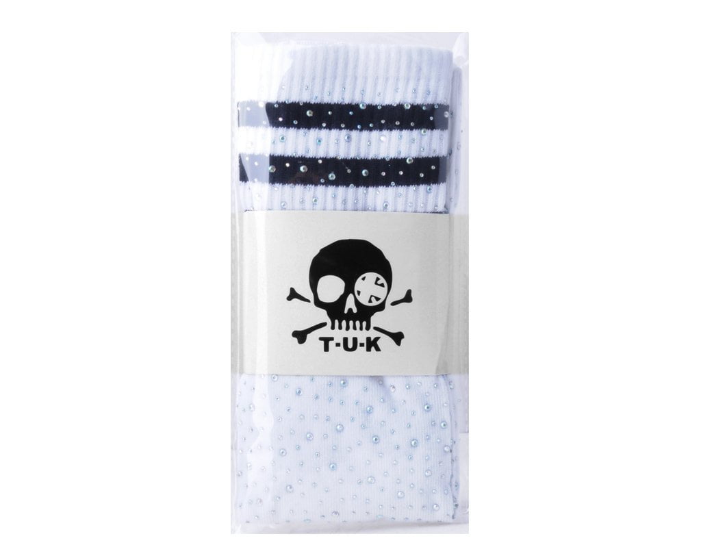 TSK1124 Black & White Varsity Rhinestone Over-The-Knee Sock TSK1124-OS  T.U.K. Shoes