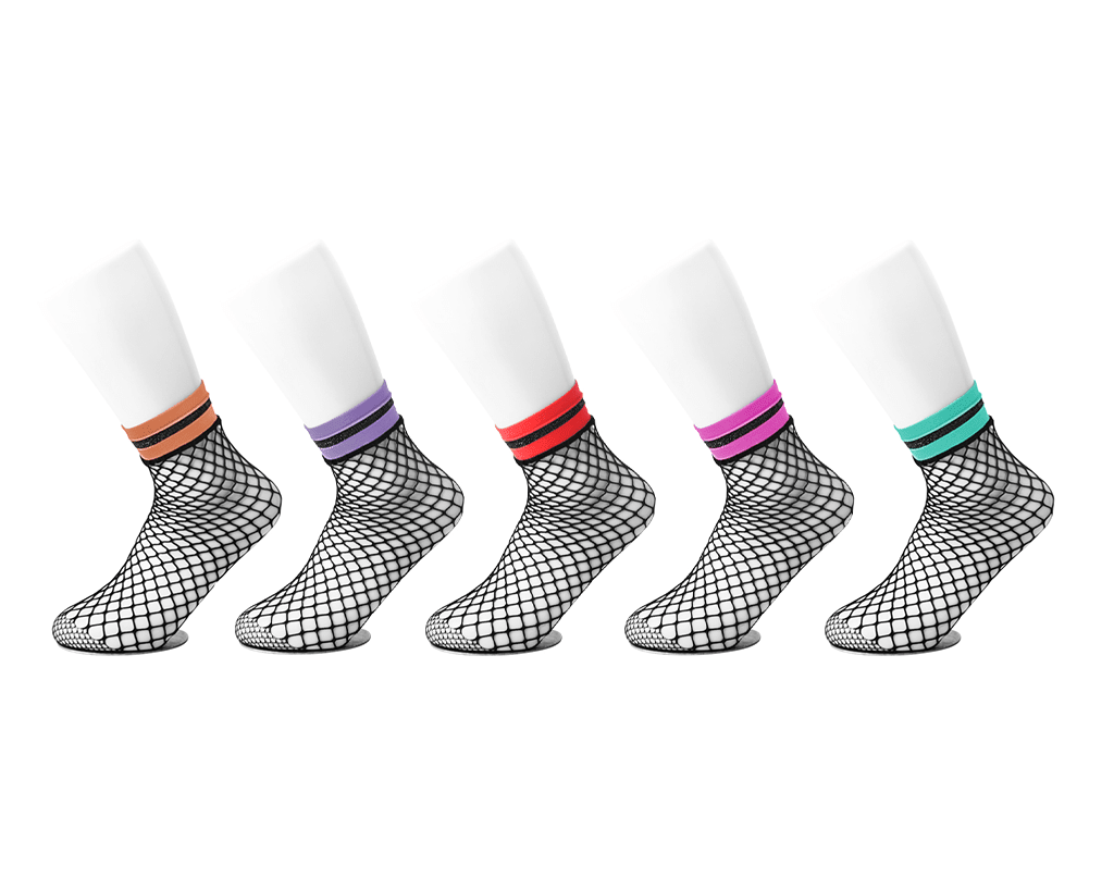 TSK1122 Multi-color Band Fishnet 5-Pk Sock TSK1122-OS  T.U.K. Shoes