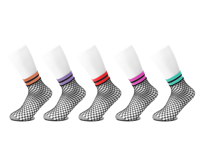 TSK1122 Multi-color Band Fishnet 5-Pk Sock TSK1122-OS  T.U.K. Shoes
