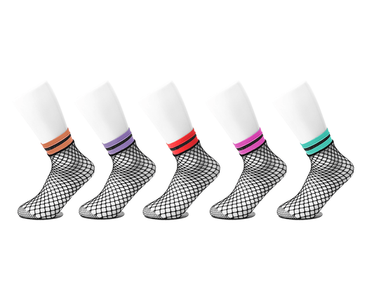 TSK1122 Multi-color Band Fishnet 5-Pk Sock TSK1122-OS  T.U.K. Shoes