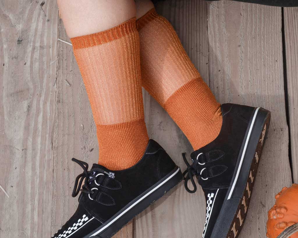 TSK1129 Orange Ribbed Glitter Sock TSK1129-OS  T.U.K. Shoes